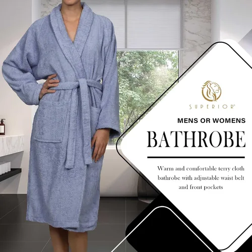 Vista 4 de SUPERIOR Bata de rizo unisex de algodón, batas suaves y absorbentes para hombres y mujeres, accesorios de baño