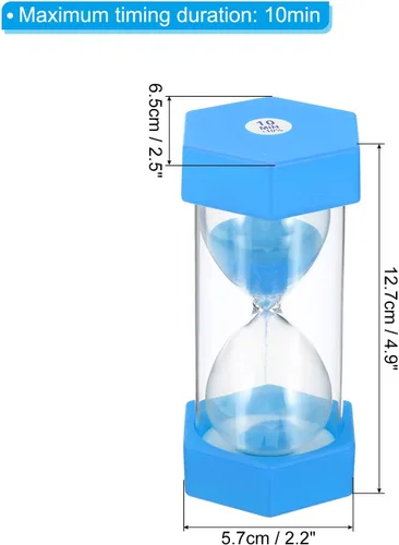 Vista 2 de PATIKIL Temporizador de arena de 10 minutos, reloj de arena hexagonal pequeño con cubierta de plástico, vidrio de arena de cuenta regresiva para Azul