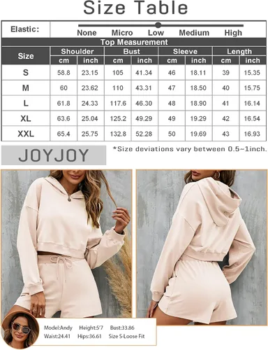 Vista 7 de JoyJoy Conjunto de dos piezas para mujer, casual, manga larga, sudadera con capucha y pantalones cortos