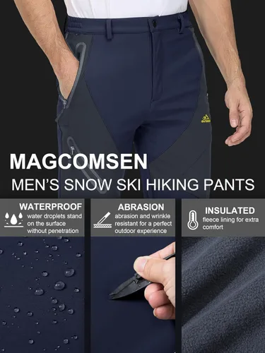 Vista 4 de MAGCOMSEN Men's Winter Pants Snow Pants Fleece Lined Water Resistant 4 Zip Pockets Skiing Pants