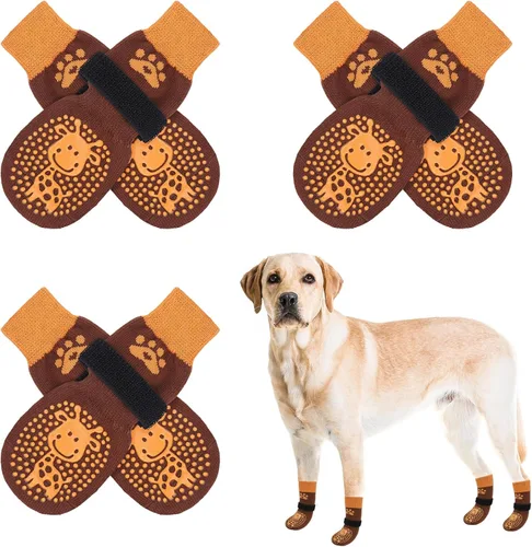 Vista 27 de SCENEREAL 6 piezas de calcetines antideslizantes para perros para prevenir lamido de patas para pavimento caliente/frío, calcetines de agarre