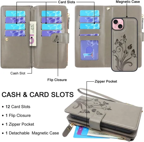 Vista 2 de Funda compatible con iPhone 14 / iPhone 13 de 6.1 pulgadas [ranuras para tarjetas] Soporte para efectivo de identificación y crédito con bolsillo