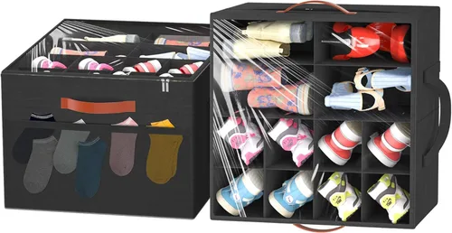 Vista 9 de Aokeyee Paquete de 2 organizadores de zapatos para armario, caja grande de almacenamiento de zapatos con capacidad para hasta 48 pares, organizador