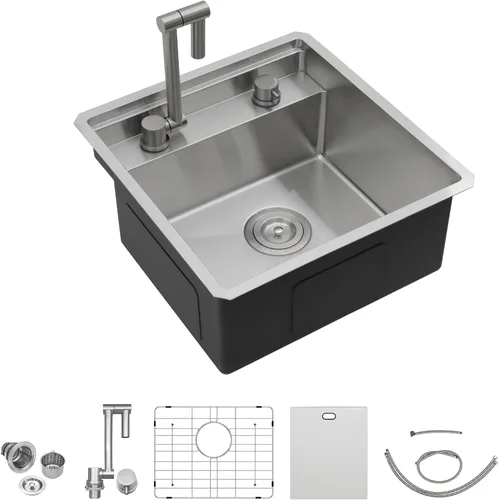 Vista 22 de Fregadero de cocina de 13 x 15 pulgadas de montaje bajo encimera - Fregadero de cocina de acero inoxidable 304 calibre 16 bajo mostrador con grifo