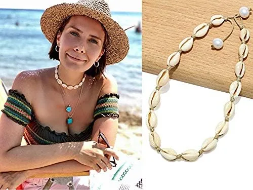 Vista 6 de VIEEL - Gargantilla de concha natural con diseño de concha de puka ajustable, para mujeres, hombres, niñas, señoras