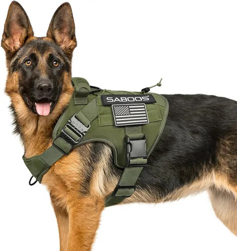 Vista 9 de Arnés militar para perro, sin tirones, con asa y Molle, de fácil control, arnés para perro, arnés de entrenamiento para caminar, ajustable, Verde