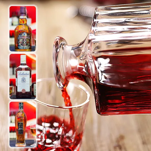 Vista 3 de Decantador de vidrio con tapón geométrico hermético, decantador de whisky para vino, bourbon, brandy, licor, jugo, agua, enjuague bucal, vidrio