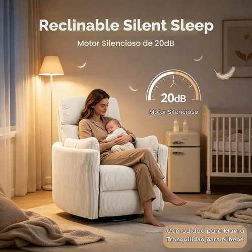 Vista 6 de Mecedora de gran tamaño con USB, 2 almohadas, color crema Blanco crema