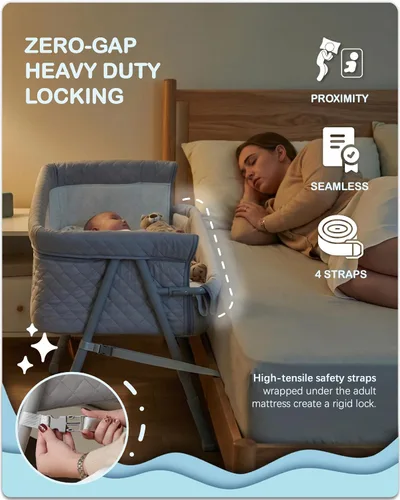 Vista 11 de BEKA Moisés cama de noche para bebé, cuna de bebé 2 en 1 para recién nacido, moisés de noche con 4 ruedas de bloqueo automático y altura ajustable