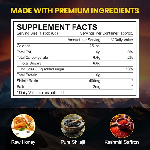 Vista 8 de Palitos de miel Shilajit, barra de miel Shilajit pura del Himalaya para hombres y mujeres, más de 85 minerales traza ayuda a aumentar la energía