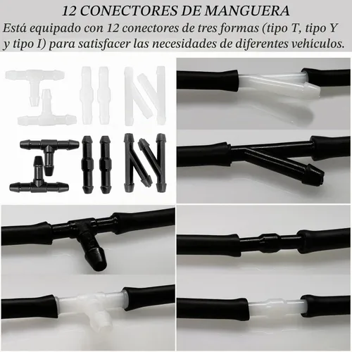 Vista 4 de Manguera de lavado de parabrisas, kit de reparación de parabrisas, 2 mangueras de líquido de lavadora de 4M con 24 conectores de manguera