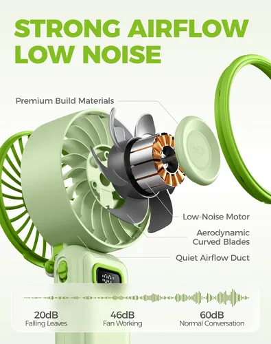 Vista 7 de Diveblues Ventilador turbo portátil, ventilador de mano de 100 velocidades con fuerte flujo de aire, ventilador personal plegable 4 en 1