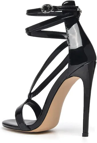 Vista 3 de FSJ Sandalias sexys con tiras para mujer, puntera abierta, tacones altos, metálicos, zapatos de boda, fiesta, 4-15 de EE. UU
