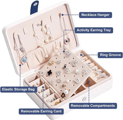 Vista 3 de CHYA Joyero pequeño para mujeres y niñas, estuche organizador de joyas de viaje de piel sintética, soporte portátil para almacenamiento de joyas