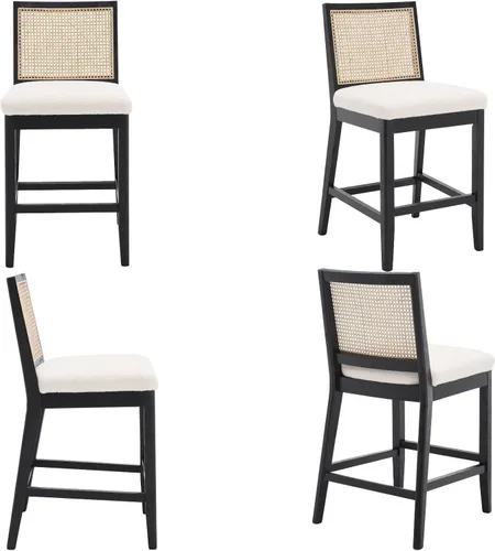 Vista 3 de VESCASA Taburetes tapizados de encimera de 26.5 pulgadas de alto con respaldo de ratán rectangular, sillas de bar modernas de altura de mostrador