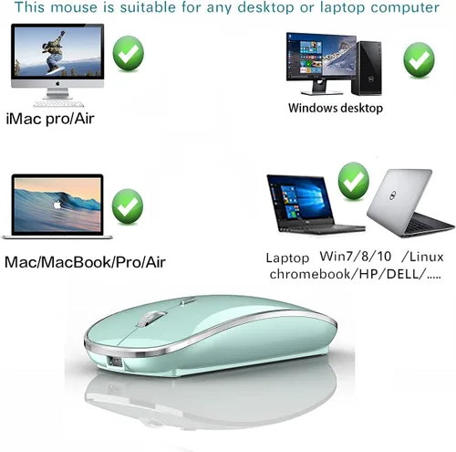 Vista 2 de Mouse inalámbrico para MacBook Pro, MacBook Air, MacBook Laptop, Mac, iMac, computadora de escritorio, Chromebook, Win7/8/10/11, PC, HP, Dell Azul