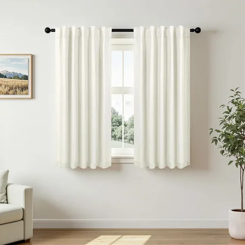 Vista 31 de Pitalk Cortinas cortas 100% opacas de lino para cafetería, 40 pulgadas de largo, 2 paneles, cortinas de puerta francesa para ventana, cortina