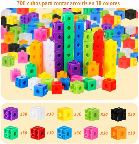 Vista 3 de Jenaai 300 cubos de conteo, bloques de conexión de plástico, cubos de matemáticas coloridos, manipuladores de matemáticas, suministros