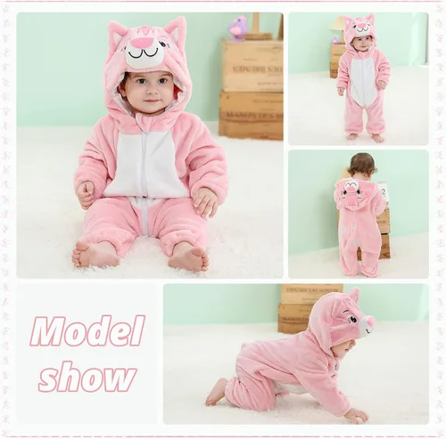Vista 2 de MICHLEY - Overol unisex para bebé, mameluco estilo animal, con capucha, de franela, cosplay, para invierno u otoño