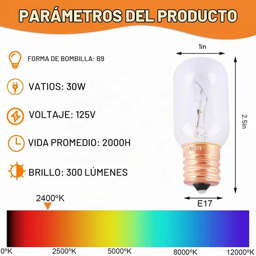 Vista 2 de Wadoy Bombilla de microondas compatible con LG, Frigidaire, Kenmore, Whirlpool, GE Range Microondas, 6912W1Z004B 125V 30W E17, bombilla de repuesto