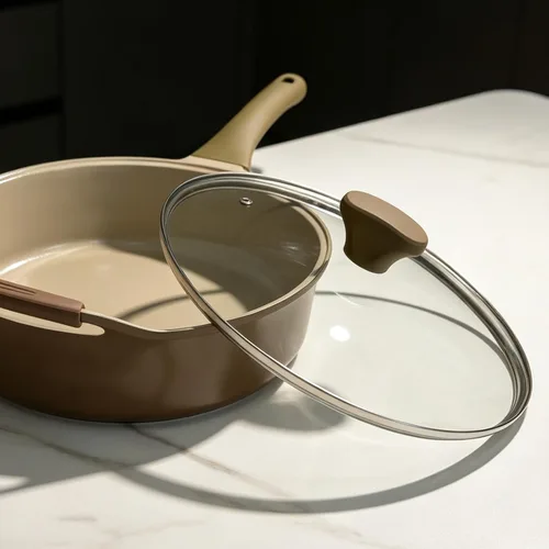 Vista 8 de Sartén antiadherente profunda con tapa, sartén de cerámica alemana de 5.3 Café