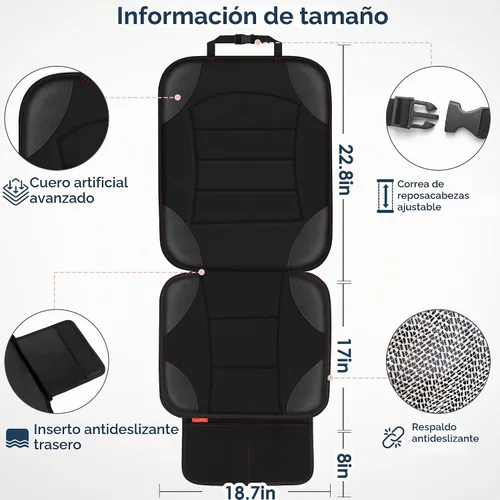 Vista 3 de Sinvitron Protector de Asiento de Coche para Asiento de Niños - Alfombrilla de Cuero Impermeable y Antideslizante con 2 Bolsillos de Malla, Funda