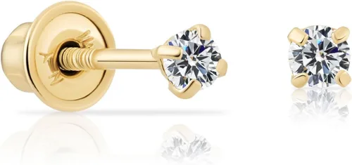 Vista 9 de Aretes de oro amarillo de 14k solitario con cubo y zirconia, con broches seguros