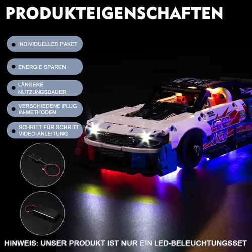 Vista 2 de BrickBling LED Light Compatible with Lego Technic Nascar Next Gen Chevrolet Camaro ZL1 42153 Model Car, Creative Lighting Kit Compatible with Lego