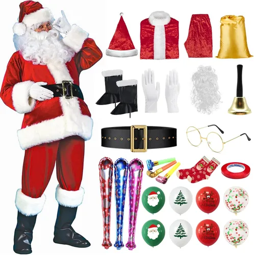 Vista 9 de Santa Claus Costume for Men 25PCS, Christmas Santa Costume for Men Adult Deluxe Santa Suit