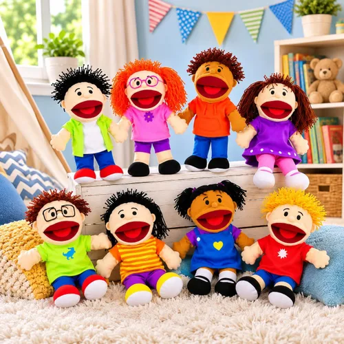 Vista 7 de Fun Express – Muñecos de felpa Happy kids Colección multiétnica (1 paquete de 8), Multicolor