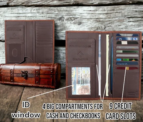 Vista 3 de F&L CLASSIC Billetera larga plegable de cuero genuino RFID para hombre, Estilo cocodrilo marrón