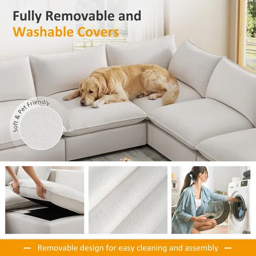 Vista 6 de Sofá modular seccional, sofá de nube de asiento profundo, cojines ultra cómodos, tapicería suave, funda extraíble, 4 plazas para sala de estar