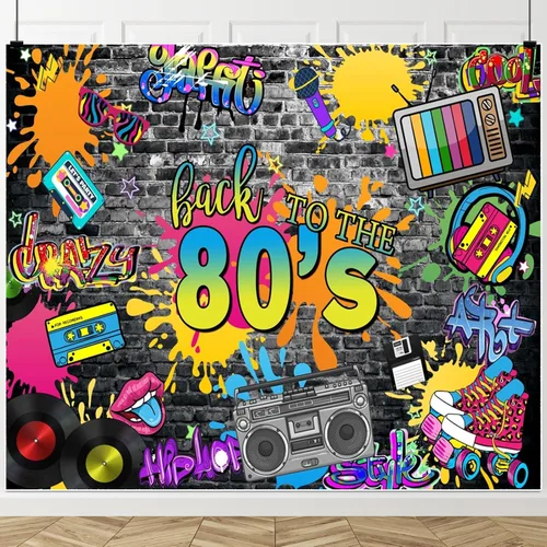 Vista 9 de Telón de fondo de los años 70 para fiestas, hip hop, rock, discoteca, fiesta de cumpleaños, fondos de fotos retro, graffiti, fondo de pared