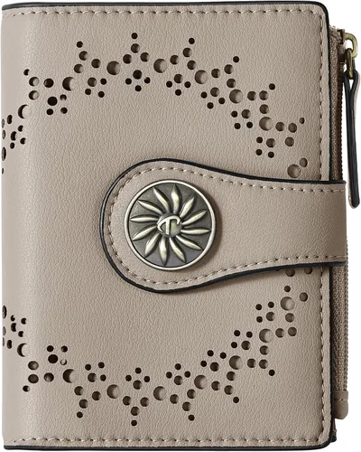 Vista 27 de Tipmile - Cartera pequeña para mujer, cartera de cuero con bloqueo RFID, plegable con bolsillo para monedas y con cremallera, Beige, Casual