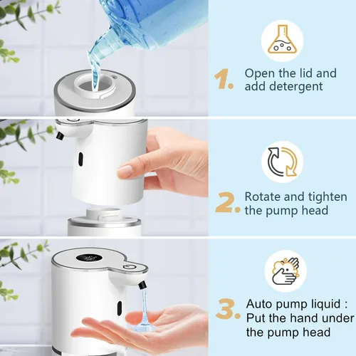 Vista 4 de Dispensador Automático de Jabón Líquido, 6 Niveles Ajustables, Dispensador de Jabón de Montaje en Pared, Recargable por USB con Pantalla LED, 12.8oz