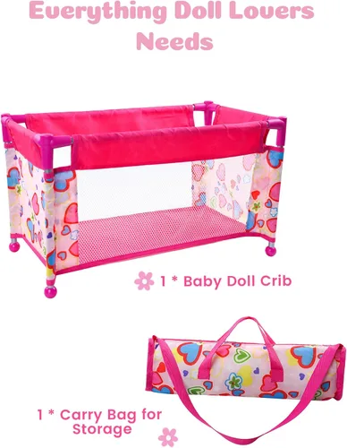 Vista 7 de BABESIDE Juego de cuna para muñecas de 18 pulgadas, cama de muñeca de bebé, cuna de juguete con bolsa de almacenamiento para accesorios de muñeca