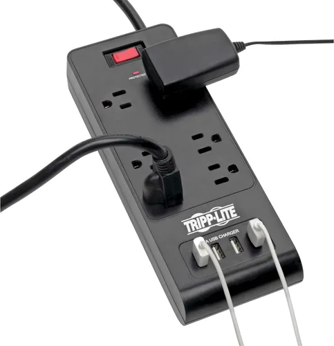 Vista 2 de Eaton Tripp Lite TLP664USBB Protector de sobretensiones de 6 tomacorrientes con 4 puertos USB Negro