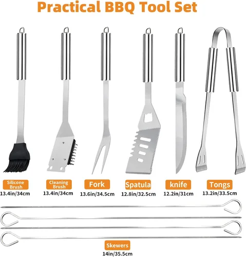 Vista 6 de 11 piezas de accesorios para parrilla de barbacoa de acero inoxidable, regalos para papá en el día del padre, juego de herramientas de parrilla
