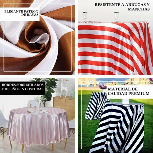 Vista 3 de Efavormart - Mantel redondo de satén a rayas blancas y negras de 120 pulgadas sin costuras para decoración de bodas, fiestas, eventos Negro
