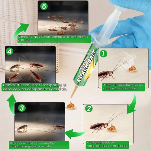 Vista 6 de Cebo de gel para cucarachas, 5 unidades, mata infestación de cucarachas de acción rápida para control de plagas en interiores
