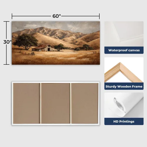 Vista 5 de 30"x 60" Canvas Wall Art Rustic Farmhouse Vintage Barn Country Field Landscape Rolling Hills Framed Pictures Painting Print Large Wall Art for