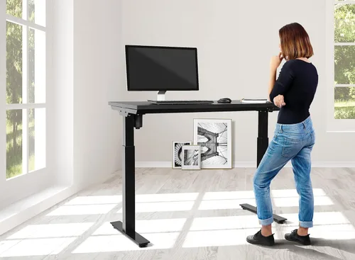 Vista 2 de Office Star Prado - Mesa motorizada de altura ajustable de 4 pies con control de memoria programable de 4 posiciones, parte superior negra y base