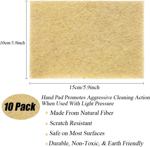 Vista 2 de Almohadillas naturales para fregar, paquete de 10 unidades - Estropajo de sisal antiarañazos, almohadillas de limpieza de sisal, de fibra de coco