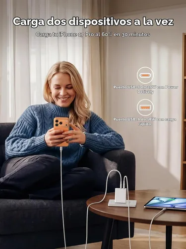 Vista 3 de Paquete de 2 bloques de cargador USB C, bloque de carga tipo C de doble