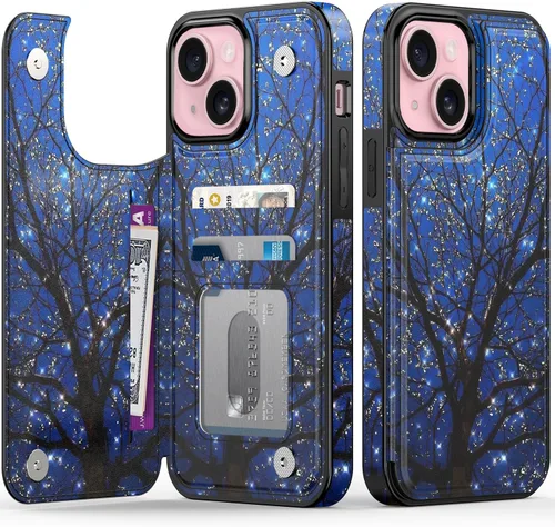 Vista 119 de FUNMIKO Funda tipo cartera para iPhone 13 con tarjetero, bloqueo RFID, protección de grado militar y obras de arte impresas con rayos UV, cierre