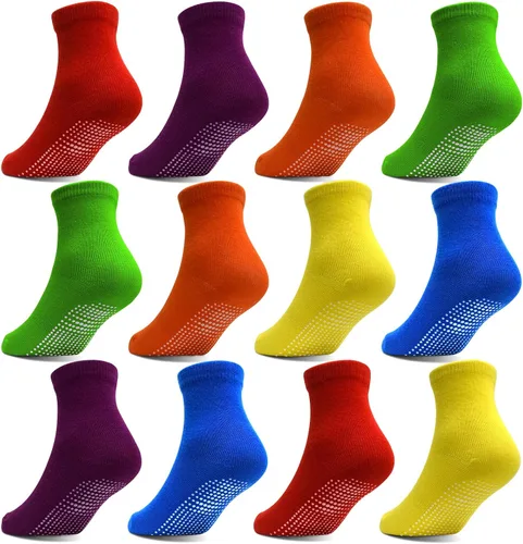 Vista 8 de Tphon Calcetines Antideslizantes para Niñas Pequeñas Calcetines Antideslizantes para Bebés con Agarres para Niños y Niñas 12 Pares para Niños de 0-7