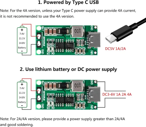 Vista 4 de 2PCS Tipo-C USB 2S 2A Boost Convertidor 8.4V 12.6V 16.8V Step-Up Power Module LiPo Polímero LiPo Batería de Litio Placa de Protección de Carga