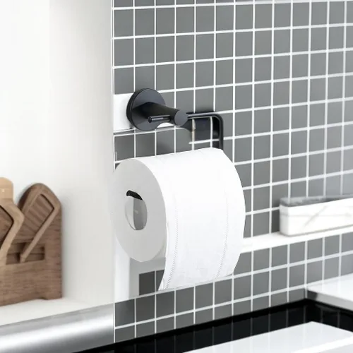 Vista 7 de Pulido negro mate del alto grado del tenedor del papel higiénico del acero inoxidable del brazo abierto, instalaciones del cuarto de baño montadas
