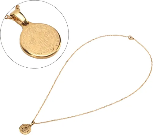 Vista 8 de Pssopp Collar de medalla de San Benito con colgante de acero inoxidable, collar protector religioso, por defecto