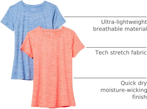 Vista 17 de Amazon Essentials Camiseta de manga corta con cuello redondo para mujer, de secado rápido, para entrenamiento, gimnasio, paquete múltiple